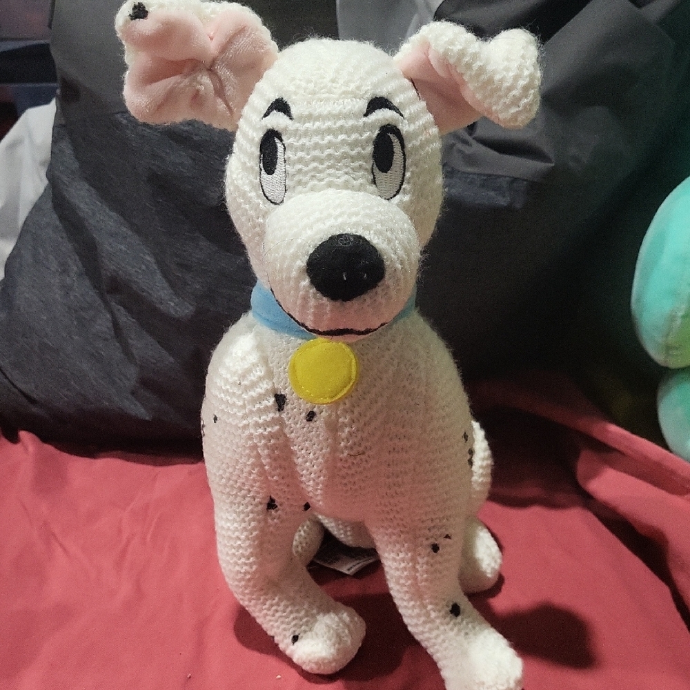 Disney 101 Dalmations White and Black Crochet Dog Toy with Blue Collar